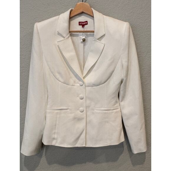 STAUD Carson Paneled Stretch-Crepe Blazer Size Medium - Picture 11 of 12